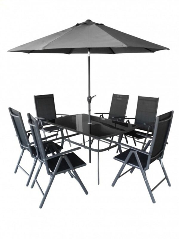 Mobilier pentru gradina Hecht shadow set cotine 1 masa cu umbrela si 6 scaune